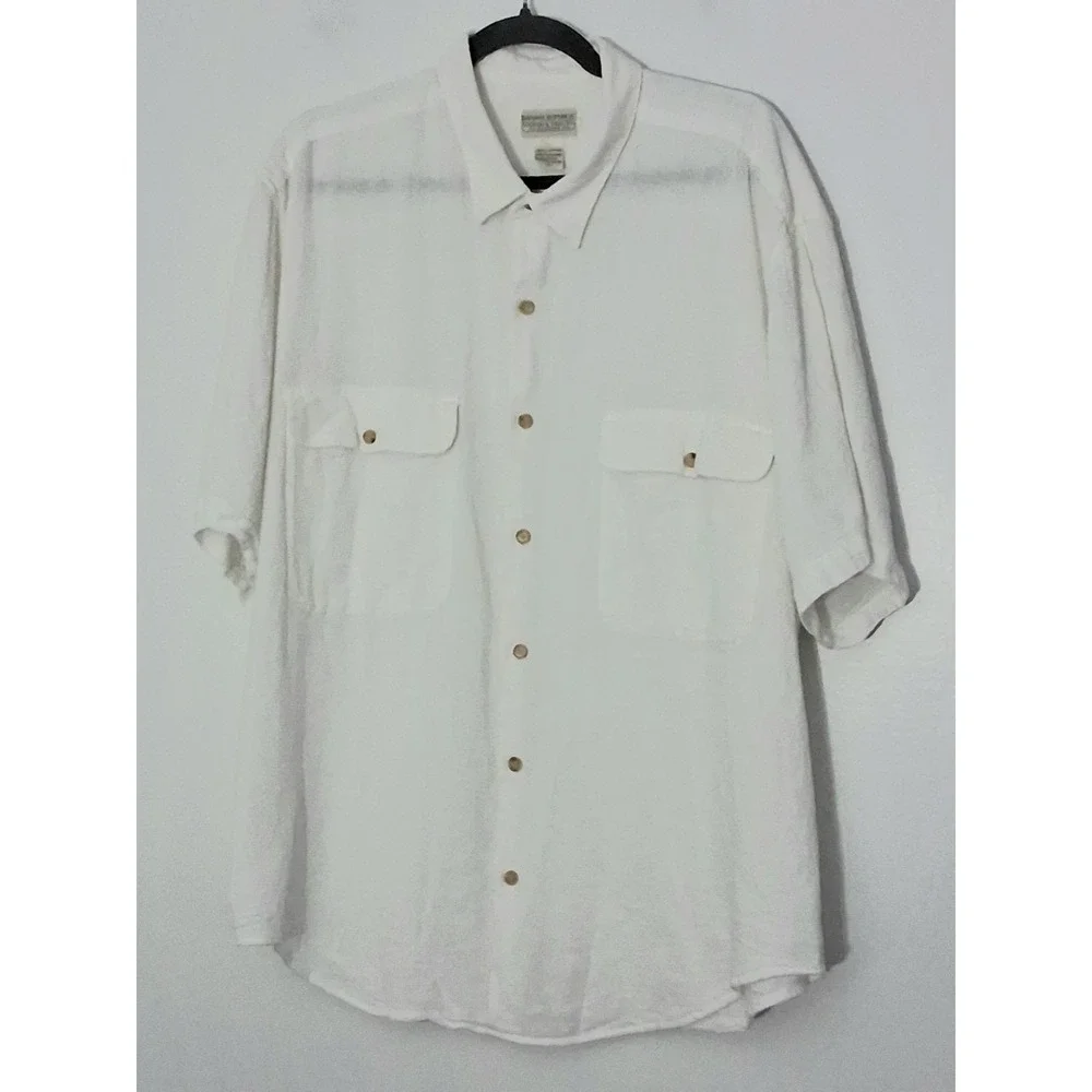 Banana Republic Safari & Travel Shirt Men's XL White Cotton Short Sleeve Button